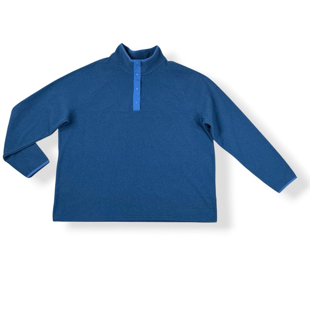 LL Bean Sweater Women 2X Plus Blue Quarter Snap Fleece Long Sleeve NWOT
